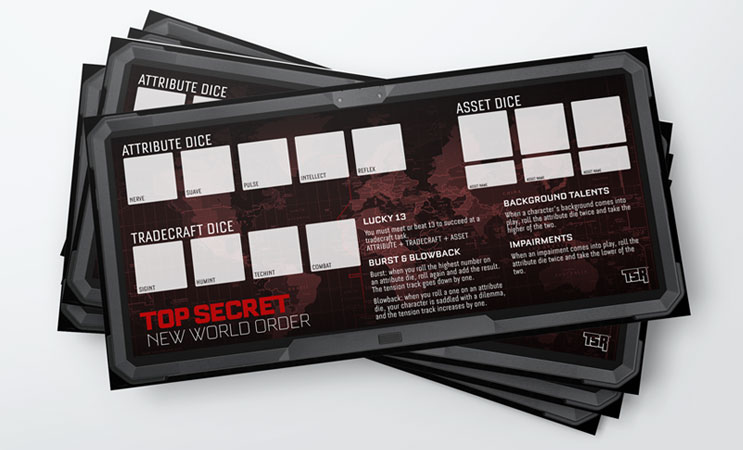 Player aid - dice mat for Top Secret NWO